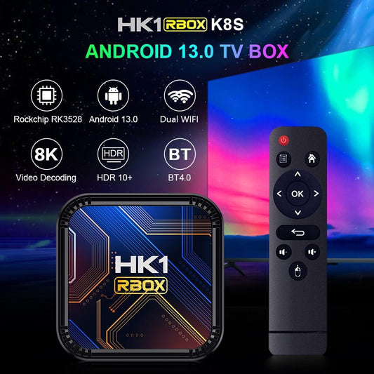 Android 13.0 TV Box, Android Box with 3D 8K 4GB RAM 32GB ROM RK3528 Quad-Core ARM Cortex A53 Mali-450, Builtin 2.4GHz/5.0GHz Dual WiFi Bluetooth 4.0, Support H.265 Ultra HD/HDMI 2.0/USB 2.0 3.0