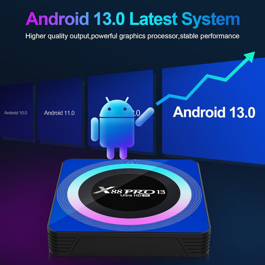 Android 13.0 TV Box, X88 PRO 13 Android Box with 4GB RAM 32GB ROM RK3528 Quad-Core Support WiFi6 2.4Ghz/5.0Ghz 8K HD BT 5.0 H.265 Decoding Smart TV Box